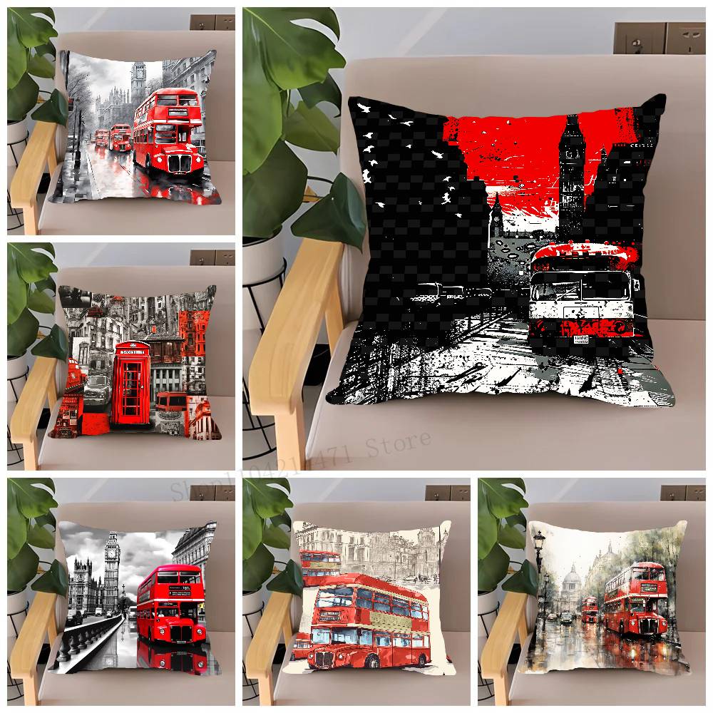 Home Textiles London - لندن الأحمر حافلة طباعة كيس وسادة